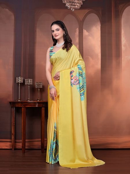 Ready to Wear Silk Crepe Floral Print Saree with Unstitched Blouse for Party Wear Ready To Wear Sarees