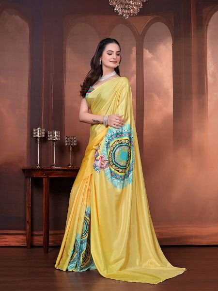 Ready to Wear Silk Crepe Floral Print Saree with Unstitched Blouse for Party Wear Ready To Wear Sarees