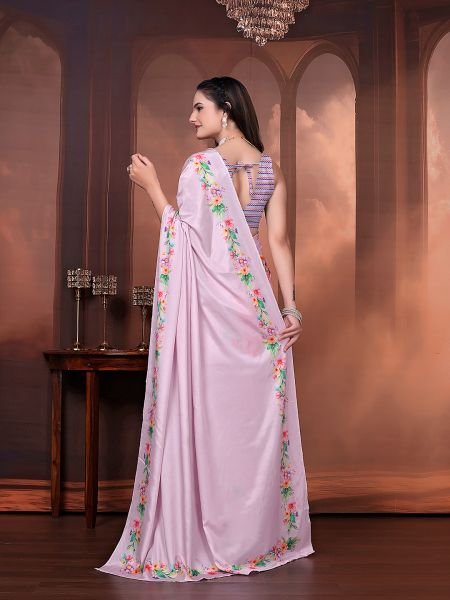 Ready to Wear Silk Crepe Floral Print Saree with Unstitched Blouse for Party Wear Ready To Wear Sarees