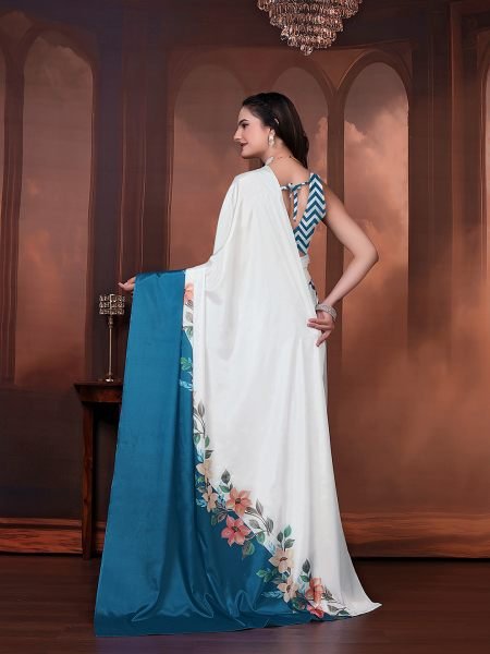 Ready to Wear Silk Crepe Floral Print Saree with Unstitched Blouse for Party Wear Ready To Wear Sarees