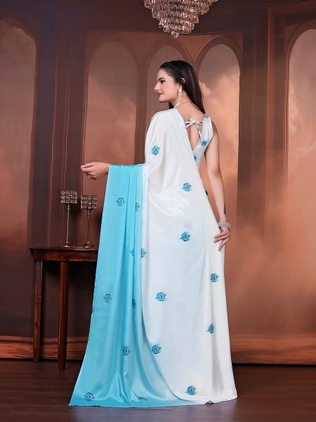 Ready to Wear Silk Crepe Floral Print Saree with Unstitched Blouse for Party Wear Ready To Wear Sarees