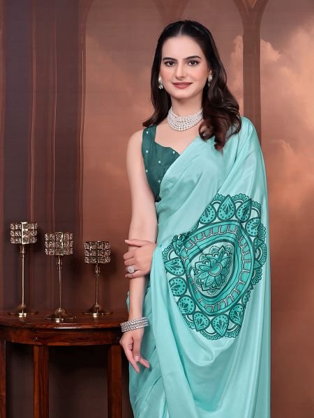 Ready to Wear Silk Crepe Floral Print Saree with Unstitched Blouse for Party Wear Ready To Wear Sarees