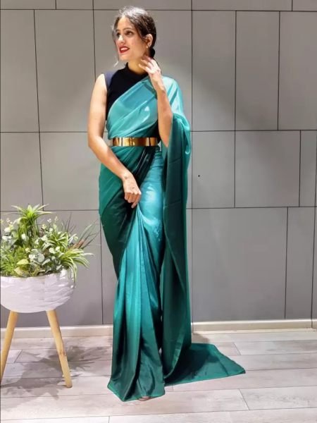 Ready To Wear Solid Chiffon Two Tone Saree With Belt Designer Sarees