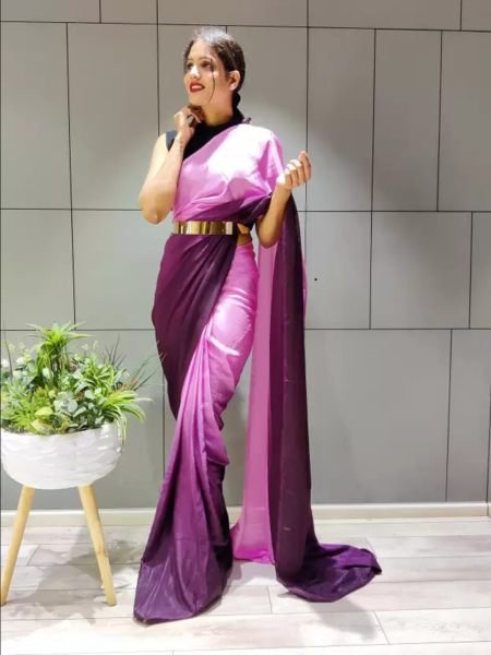 Ready To Wear Solid Chiffon Two Tone Saree With Belt Designer Sarees