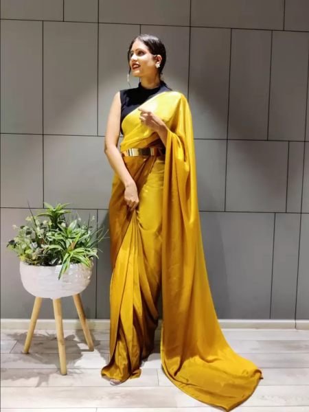 Ready To Wear Solid Chiffon Two Tone Saree With Belt Designer Sarees