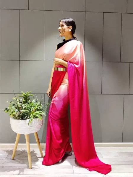Ready To Wear Solid Chiffon Two Tone Saree With Belt Designer Sarees