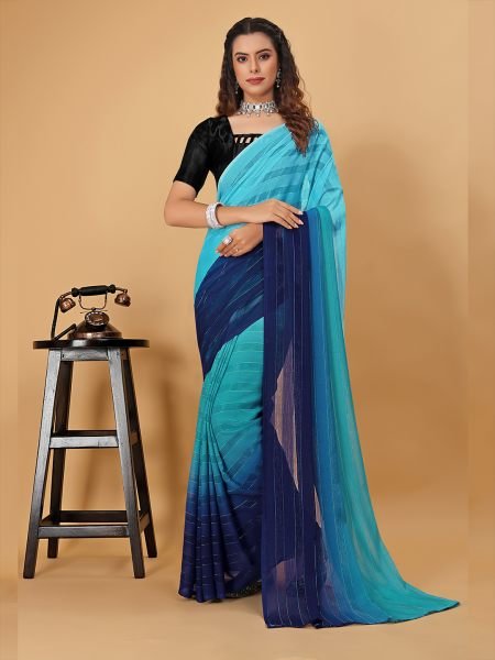 Ready To Wear Woven Chiffon Foli Print Work Two Tone Saree Sale