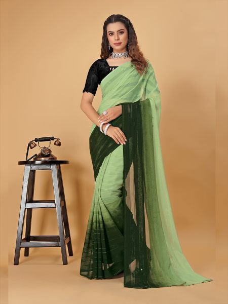 Ready To Wear Woven Chiffon Foli Print Work Two Tone Saree Sale