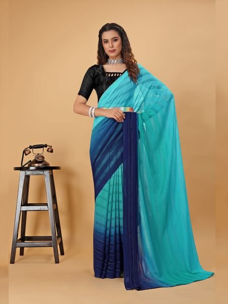 Ready To Wear Woven Chiffon Foli Print Work Two Tone Saree Ready To Wear Sarees