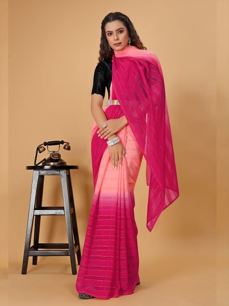 Ready To Wear Woven Chiffon Foli Print Work Two Tone Saree Ready To Wear Sarees