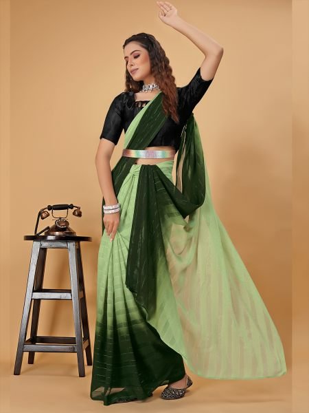 Ready To Wear Woven Chiffon Foli Print Work Two Tone Saree Ready To Wear Sarees
