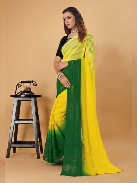 Ready To Wear Woven Chiffon Foli Print Work Two Tone Saree Ready To Wear Sarees