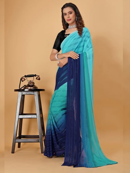 Ready To Wear Woven Chiffon Foli Print Work Two Tone Saree Ready To Wear Sarees