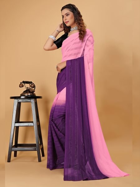 Ready To Wear Woven Chiffon Foli Print Work Two Tone Saree Ready To Wear Sarees