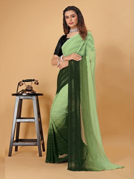 Ready To Wear Woven Chiffon Foli Print Work Two Tone Saree Ready To Wear Sarees