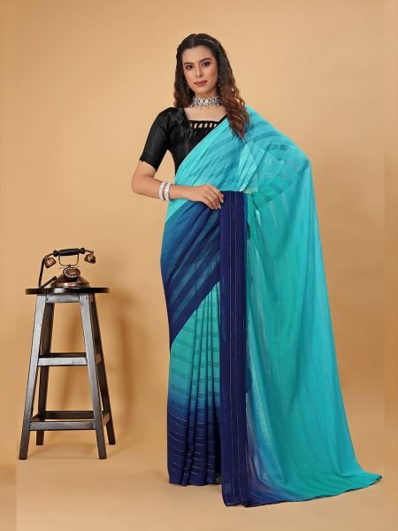 Ready To Wear Woven Chiffon Foli Print Work Two Tone Saree Ready To Wear Sarees