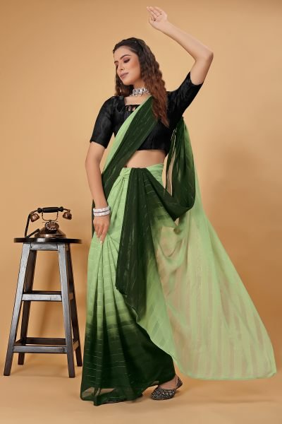Ready To Wear Woven Chiffon Foli Print Work Two Tone Saree Ready To Wear Sarees