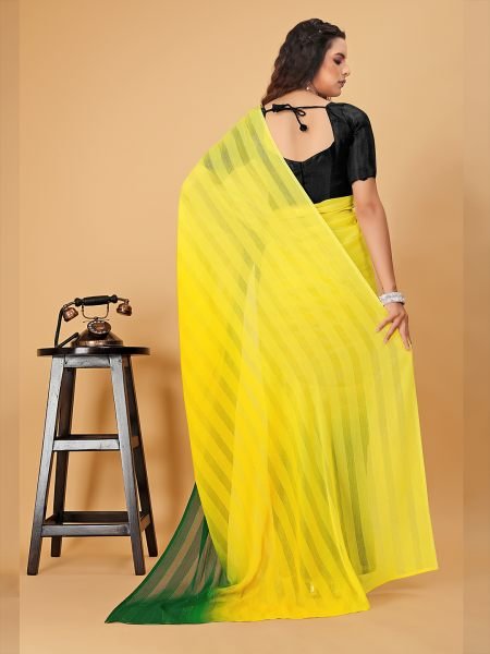 Ready To Wear Woven Chiffon Foli Print Work Two Tone Saree Ready To Wear Sarees