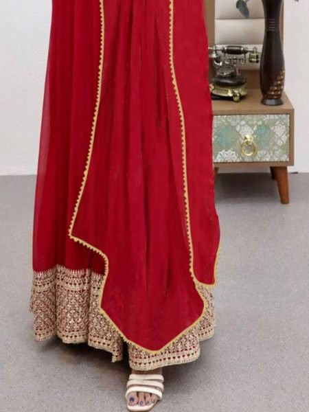 Red Embroidered Georgette Stitched Anarkali Gown Gown