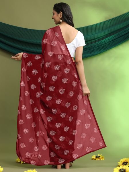 Red Floral Print Ready To Wear Daily Saree Ready To Wear Sarees