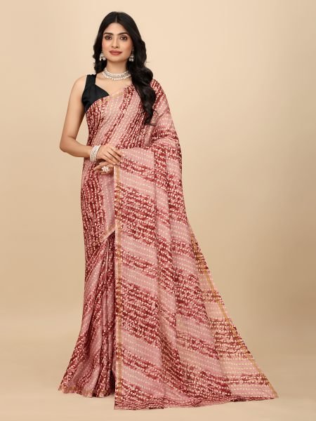 Red Gorgeous Manipuri Jute Silk Saree with Bandhani Print  Ready to Wear Ready To Wear Sarees