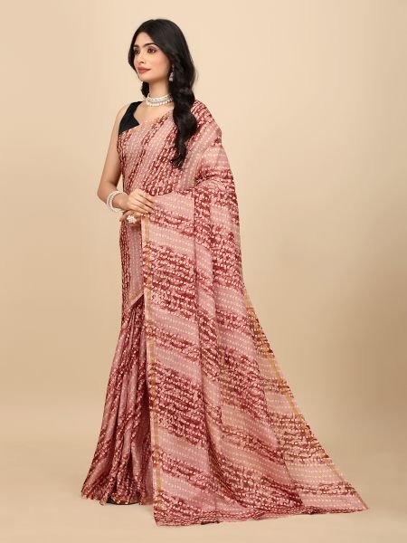 Red Gorgeous Manipuri Jute Silk Saree with Bandhani Print  Ready to Wear Ready To Wear Sarees