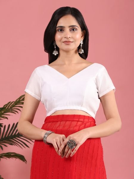 Red Ready To Wear Chiffon Zari Linen Saree Ready To Wear Sarees