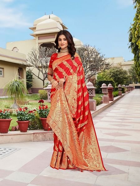 Red Woven Jacquard Kanjivaram Pure Silk Saree Banarasi Sarees