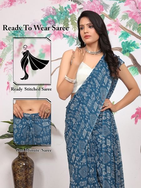 Redy To Wear FLoral Printed Georgette Rama Sraee Sale