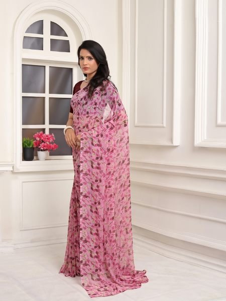 Redy To Wear FLoral Printed Georgette Magenta Sraee Ready To Wear Sarees