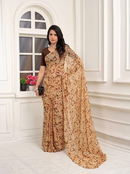 Redy To Wear FLoral Printed Georgette Chiku Sraee Ready To Wear Sarees