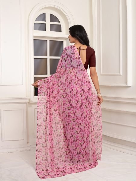 Redy To Wear FLoral Printed Georgette Magenta Sraee Ready To Wear Sarees