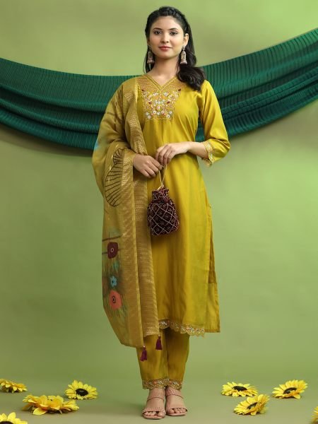 Roman Silk Embroidered Hand Work Kurta Pant Set with Dupatta – Elegant Women’s Ethnic Wear Kurta Sets