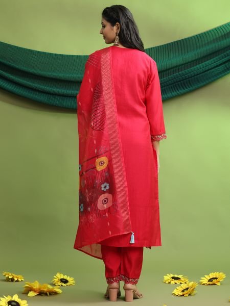 Roman Silk Embroidered Hand Work Kurta Pant Set with Dupatta – Elegant Women’s Ethnic Wear Kurta Sets