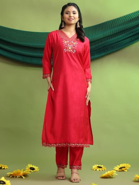 Roman Silk Embroidered Hand Work Kurta Pant Set with Dupatta – Elegant Women’s Ethnic Wear Kurta Sets