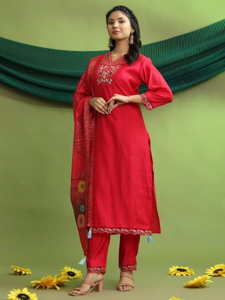 Roman Silk Embroidered Hand Work Kurta Pant Set with Dupatta – Elegant Women’s Ethnic Wear Kurta Sets