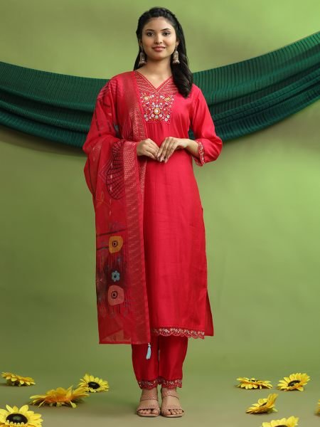 Roman Silk Embroidered Hand Work Kurta Pant Set with Dupatta – Elegant Women’s Ethnic Wear Kurta Sets