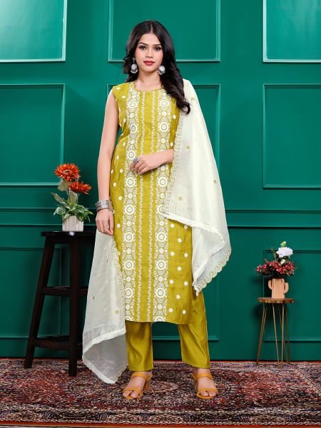Roman Silk Embroidered Kurta Pant Set with Georgette Dupatta   Stitched Party   Festive Wear Set for Women Kurta Sets