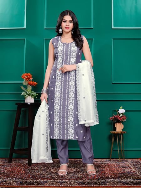 Roman Silk Embroidered Kurta Pant Set with Georgette Dupatta   Stitched Party   Festive Wear Set for Women Kurta Sets