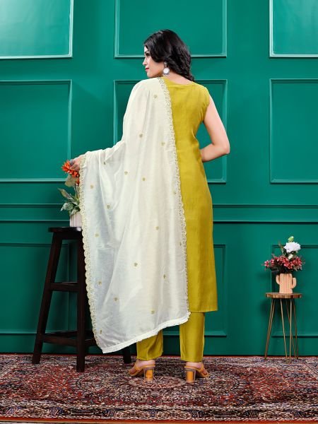 Roman Silk Embroidered Kurta Pant Set with Georgette Dupatta   Stitched Party   Festive Wear Set for Women Kurta Sets