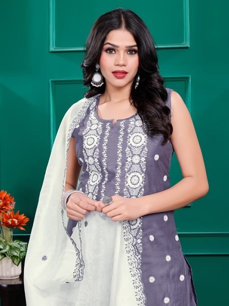 Roman Silk Embroidered Kurta Pant Set with Georgette Dupatta   Stitched Party   Festive Wear Set for Women Kurta Sets