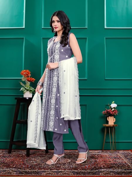 Roman Silk Embroidered Kurta Pant Set with Georgette Dupatta   Stitched Party   Festive Wear Set for Women Kurta Sets