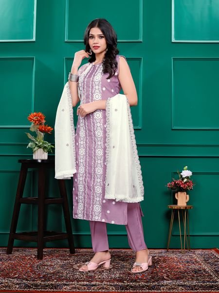 Roman Silk Embroidered Kurta Pant Set with Georgette Dupatta   Stitched Party   Festive Wear Set for Women Kurta Sets