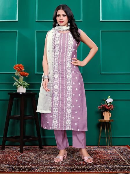 Roman Silk Embroidered Kurta Pant Set with Georgette Dupatta   Stitched Party   Festive Wear Set for Women Kurta Sets