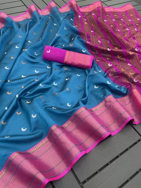 Royal Blue Banarasi festive wear saree made of cotton  silk  and jacquard Sale