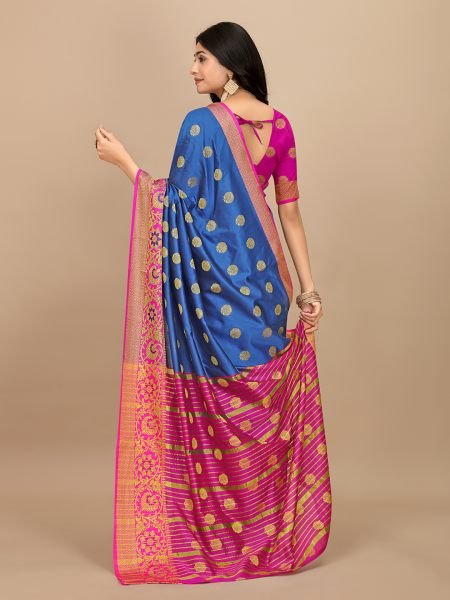 Royal Blue Ready To Wear Cotton Silk Woven Zari Jacquard Banarasi Traditional Saree Banarasi Sarees