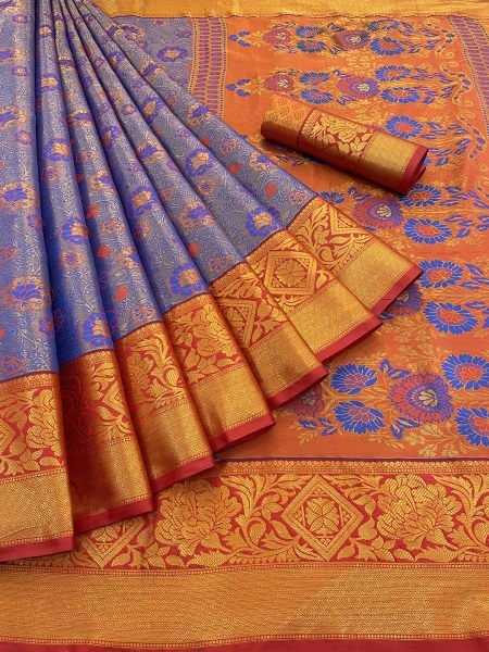 Royal Blue Pure Silk Dharmavaram Pattu Saree with Exquisite Jacquard Zari Weaving Sale