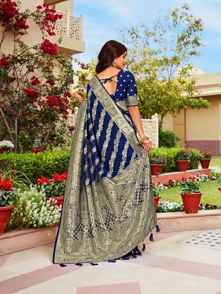 Royal Blue Woven Jacquard Kanjivaram Pure Silk Saree Banarasi Sarees