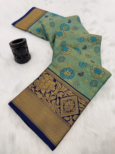 Sky Blue Pure Silk Dharmavaram Pattu Saree with Elegant Jacquard Zari Weaving Sale