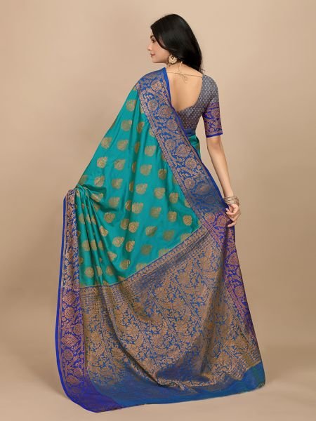 Sky Pure Silk Fabric Jacquard Copper Zari Authentic Kanjivaram Elegance Banarasi Sarees